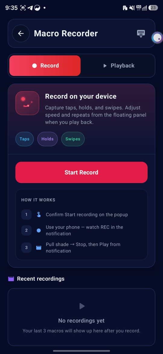 Macro Recorder Setup screen